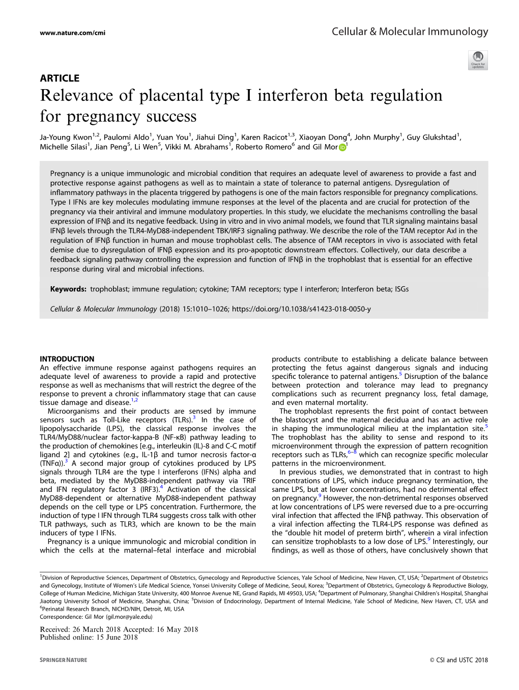 Relevance of Placental Type I Interferon Beta Regulation for Pregnancy Success