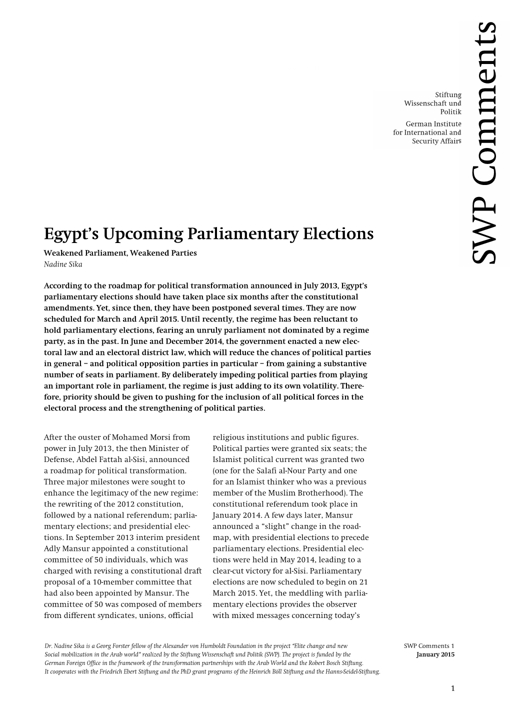 Egypt's Upcoming Parliamentary Elections. Weakened Parliament