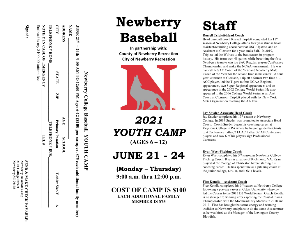 Newberry Baseball Staff