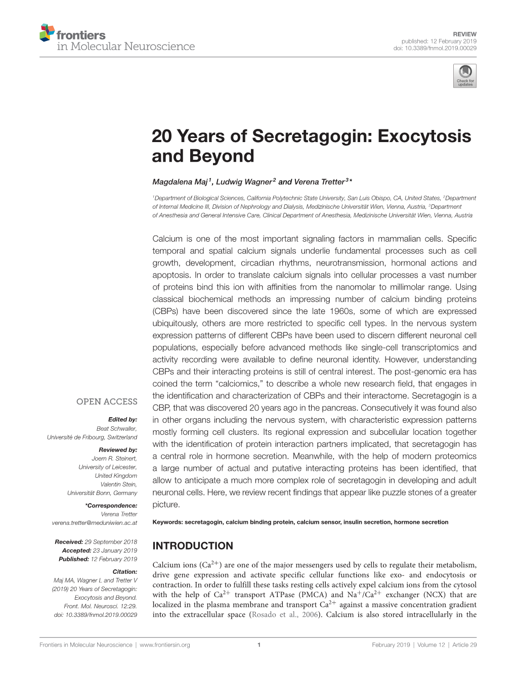 20 Years of Secretagogin: Exocytosis and Beyond