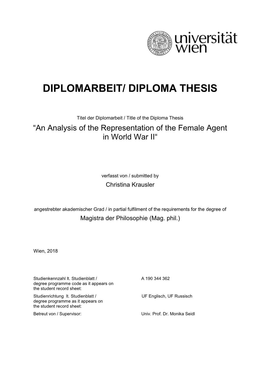 Diplomarbeit/ Diploma Thesis