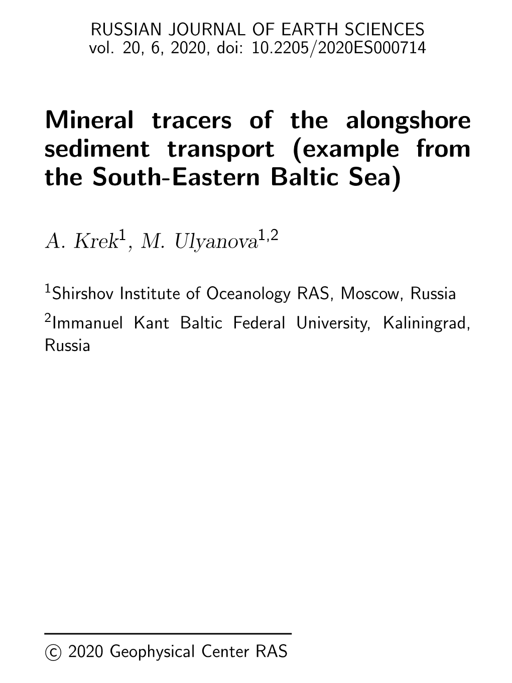 Mineral Tracers of the Alongshore Sediment Transport (Example from the South-Eastern Baltic Sea)