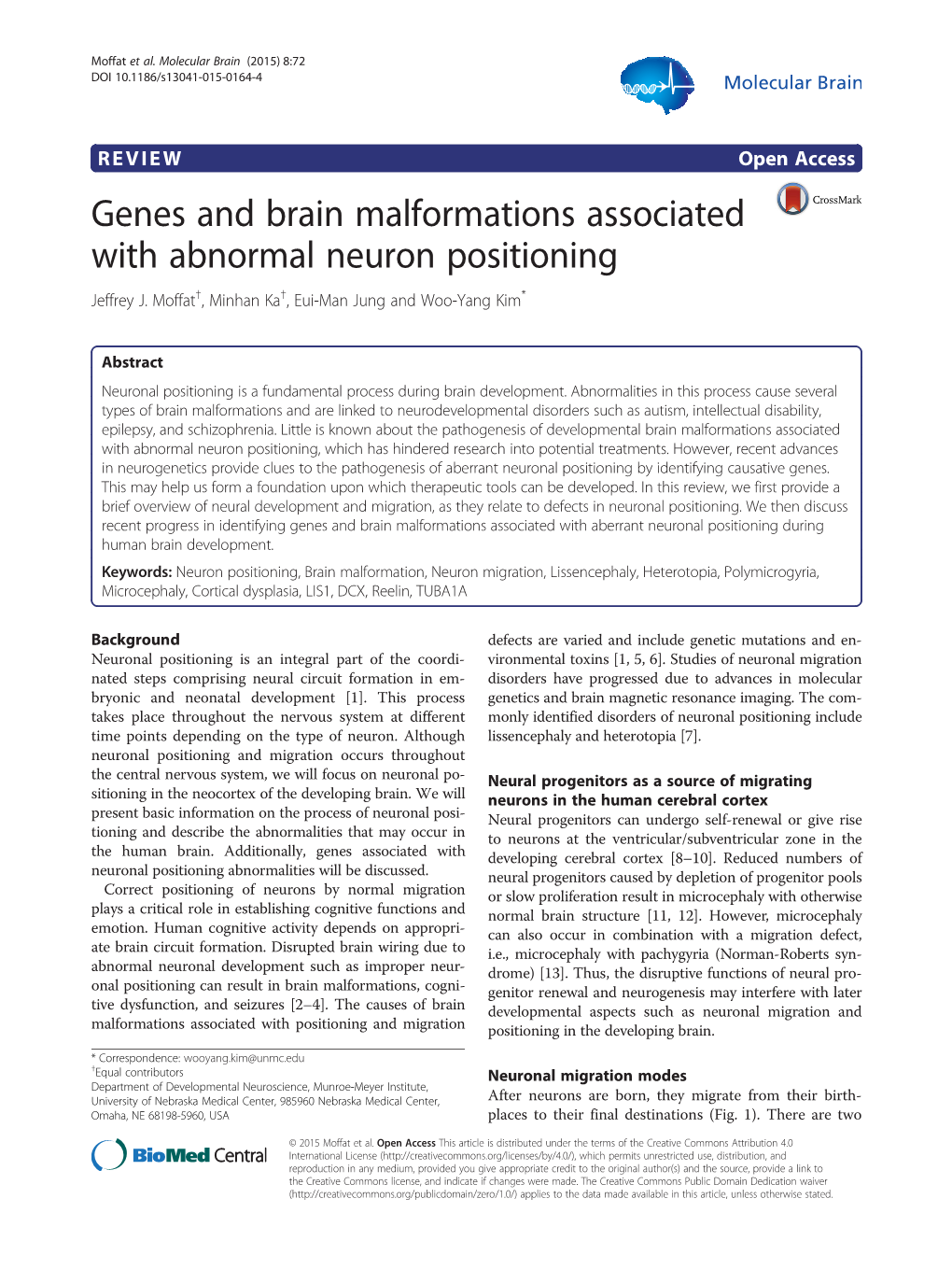 Genes and Brain Malformations Associated with Abnormal Neuron Positioning Jeffrey J