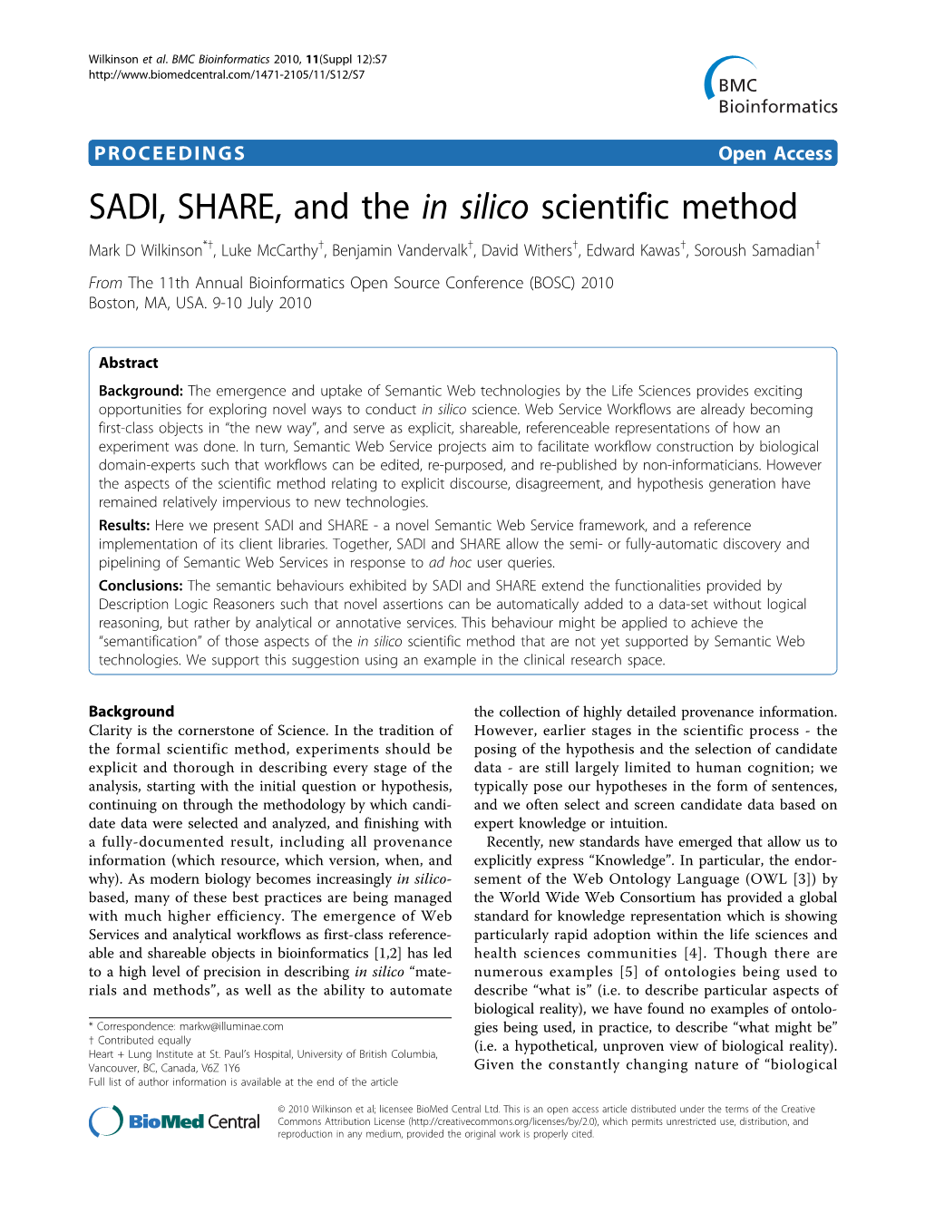 SADI, SHARE, and the in Silico Scientific Method