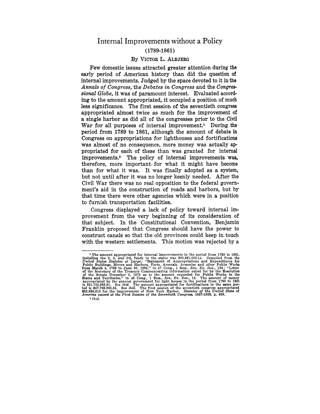 Internal Improvements Without a Policy (1789-1861) by VICTORL