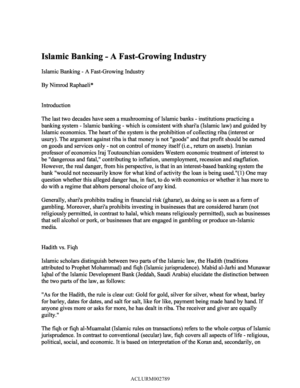 Islamic Banking - a Fast-Growing Industry