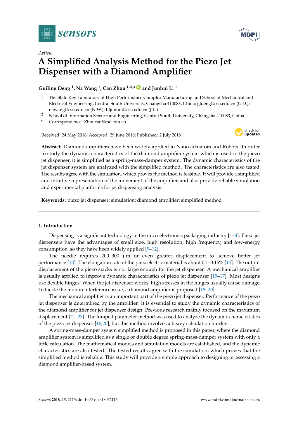 A Simplified Analysis Method for the Piezo Jet Dispenser with A