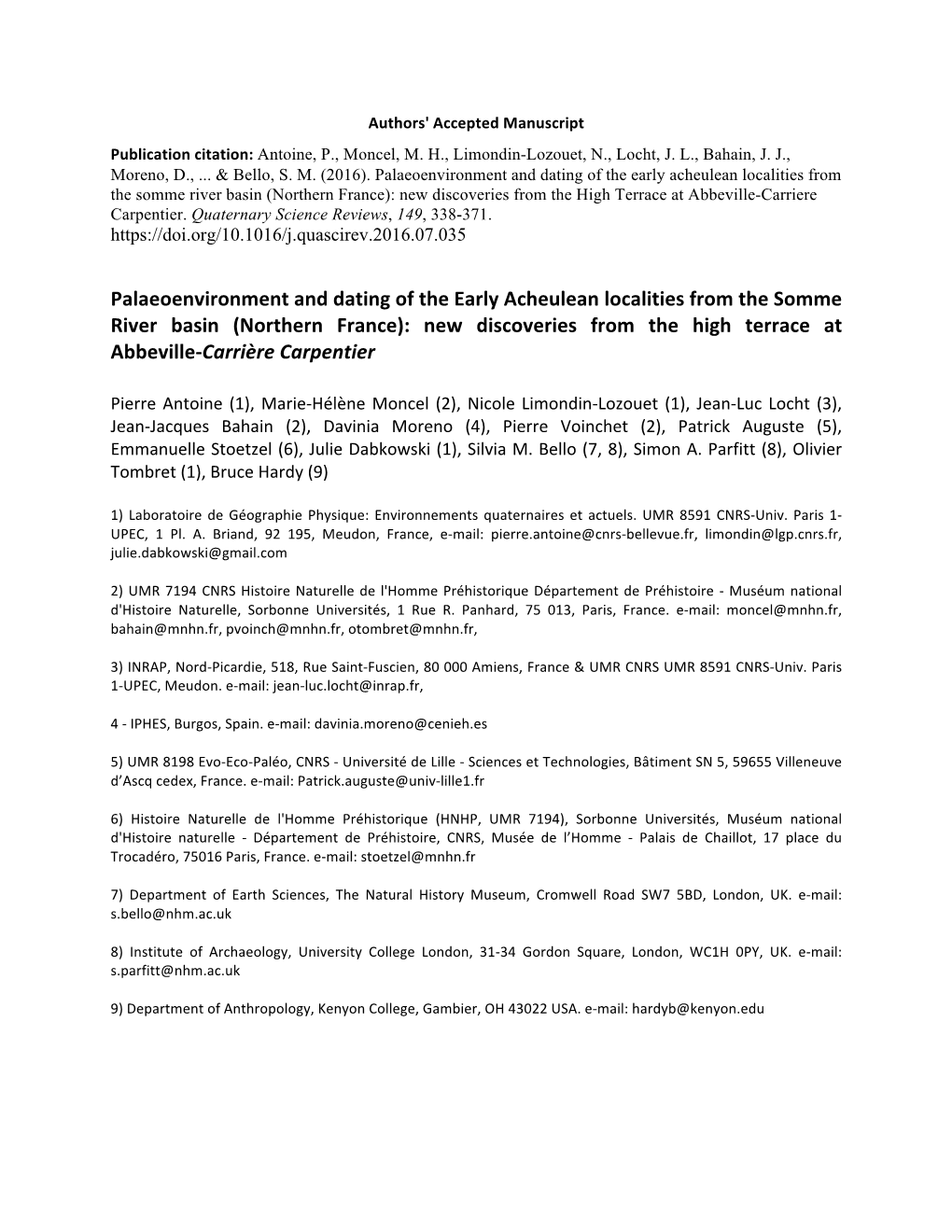 Palaeoenvironment and Dating of the Early Acheulean Localities from The