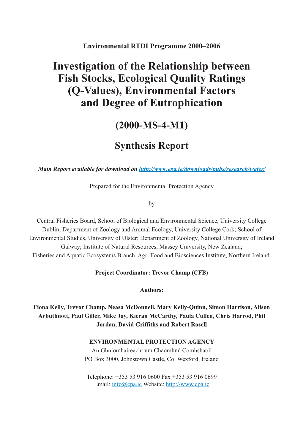 Q-Values), Environmental Factors and Degree of Eutrophication