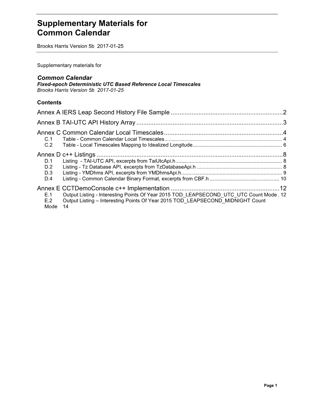 Supplementary Materials for Common Calendar