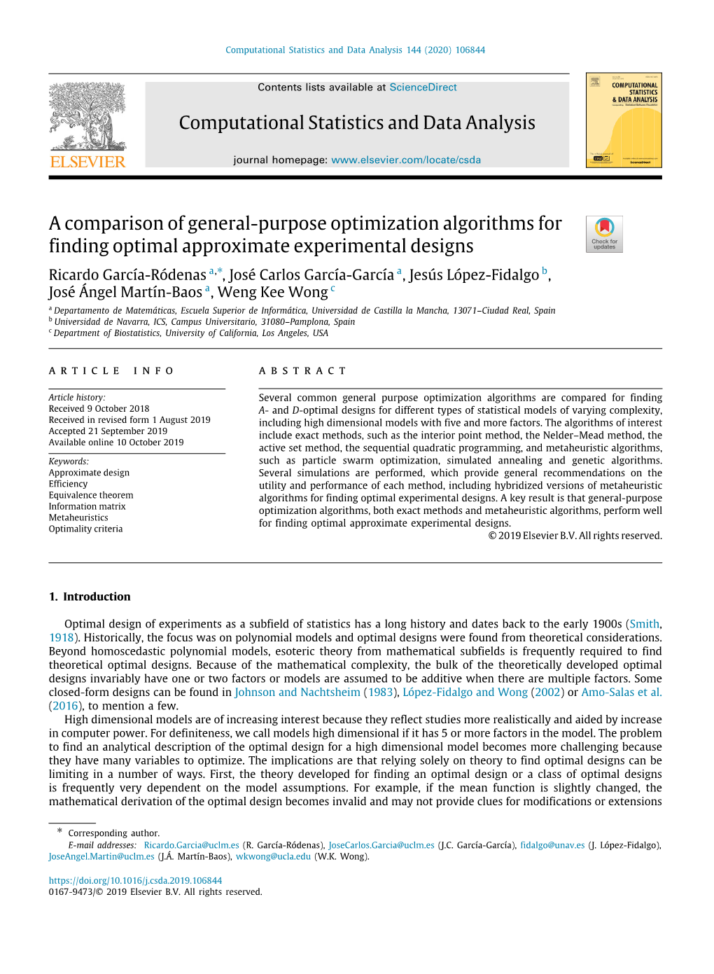 Computational Statistics and Data Analysis a Comparison of General