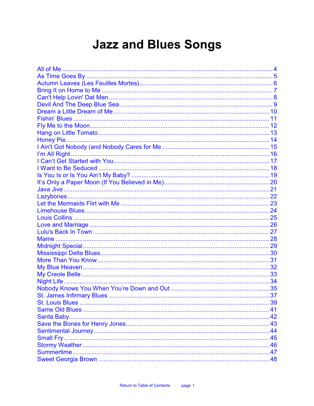 Jazz and Blues Songs