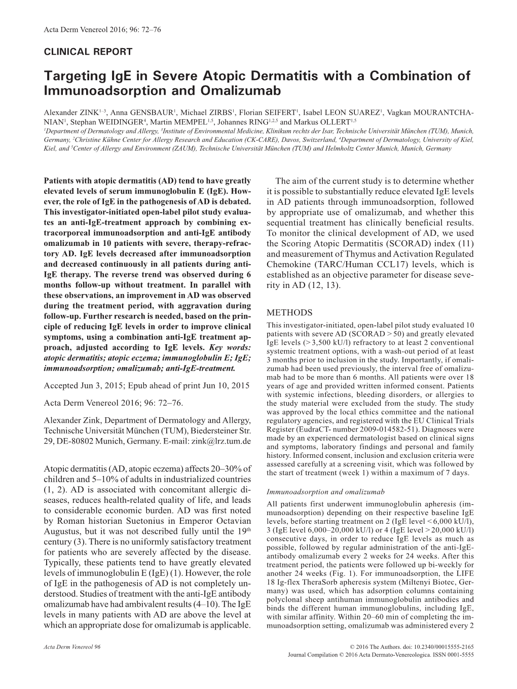 Targeting Ige in Severe Atopic Dermatitis with a Combination of Immunoadsorption and Omalizumab