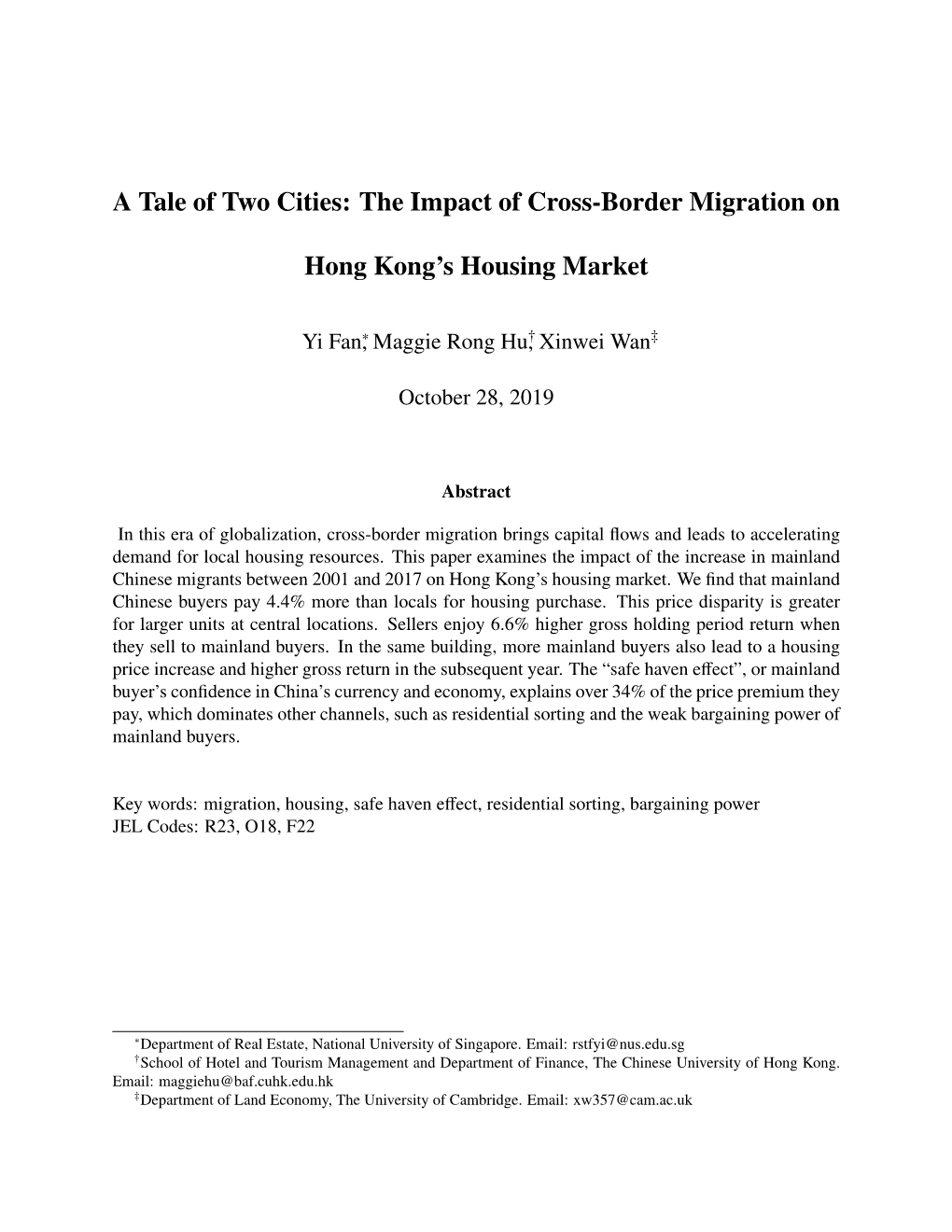 The Impact of Cross-Border Migration on Hong Kong's Housing Market