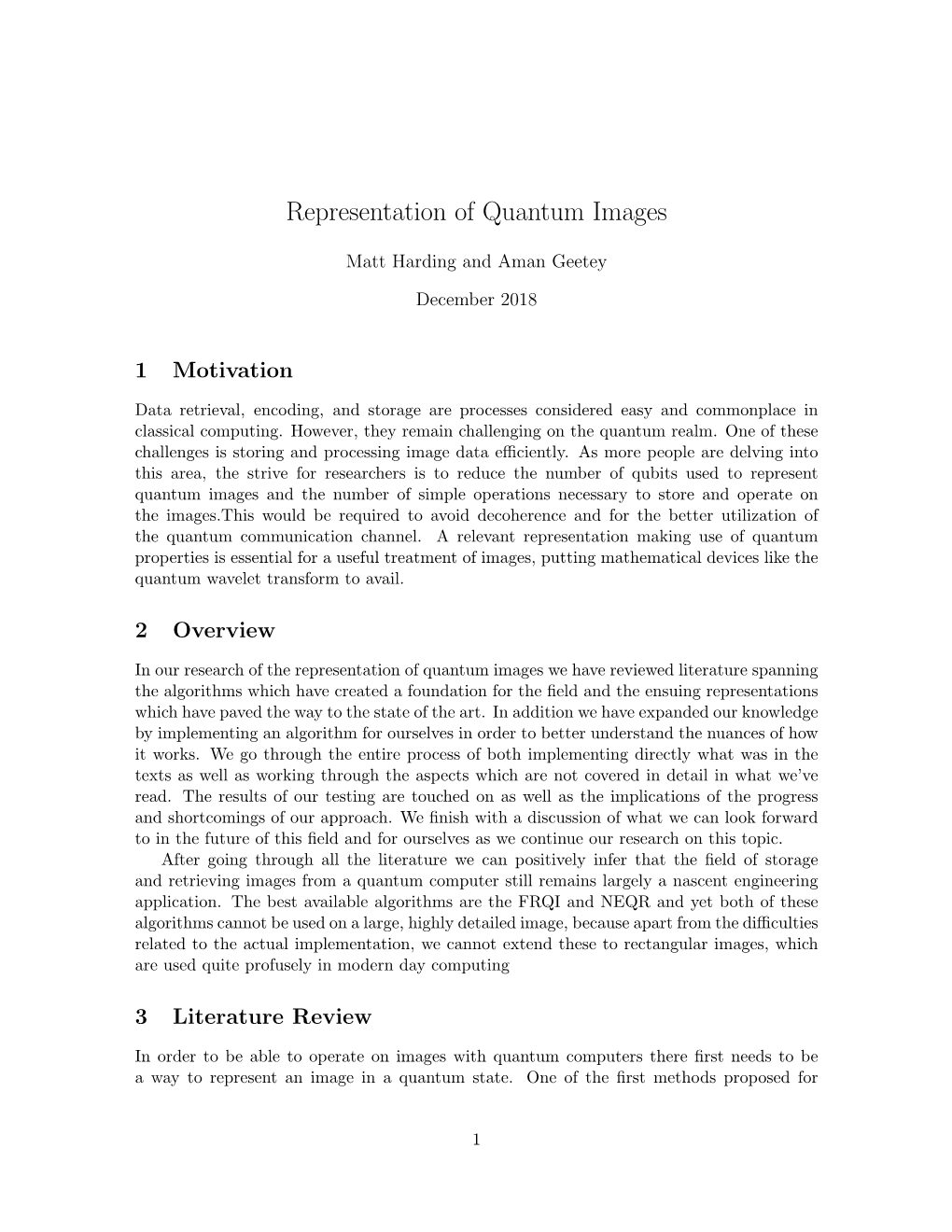 Representation of Quantum Images