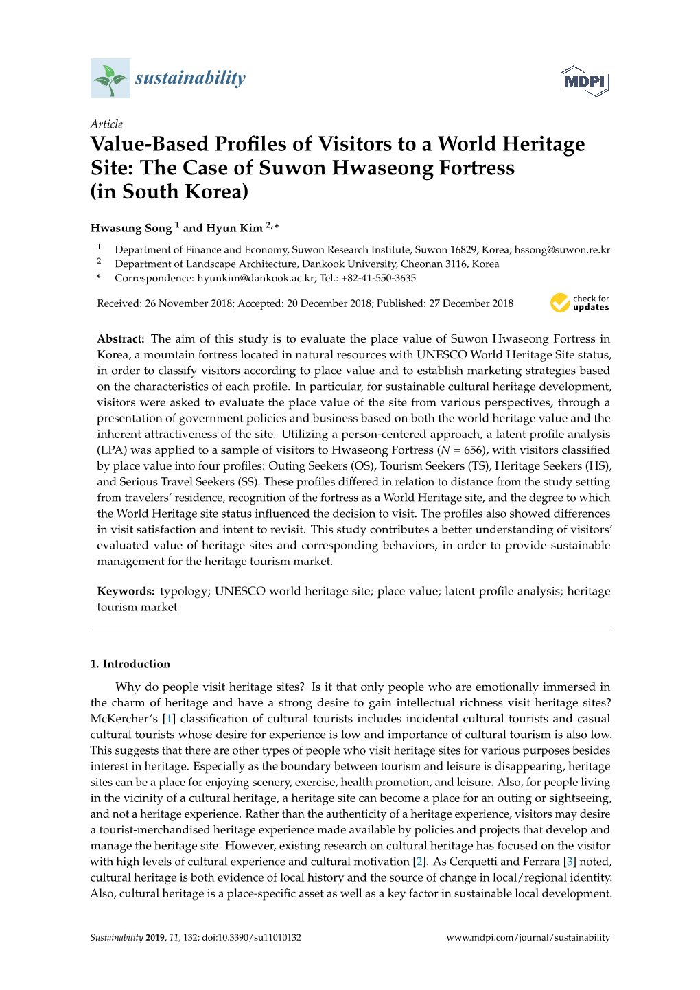 Value-Based Profiles of Visitors to a World Heritage Site: The