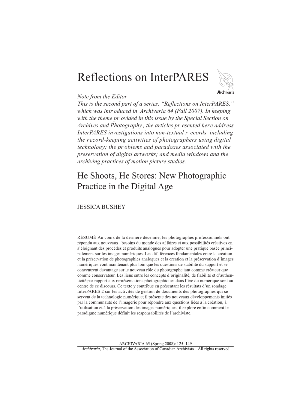 New Photographic Practice in the Digital Age 125 Reflections on Interpares