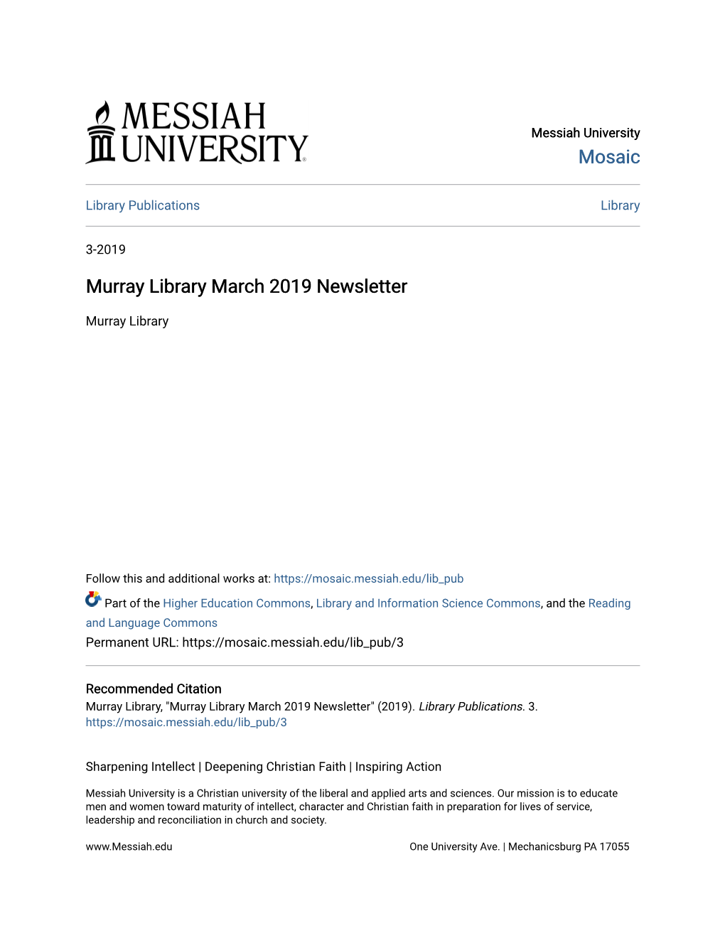 Murray Library March 2019 Newsletter