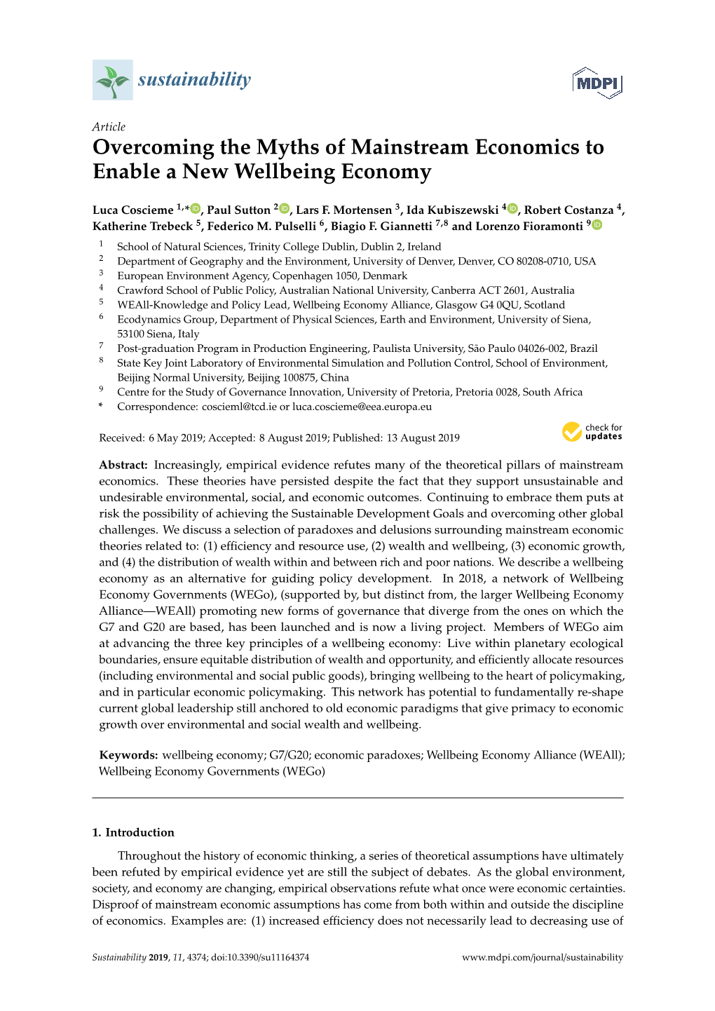 Overcoming the Myths of Mainstream Economics to Enable a New Wellbeing Economy