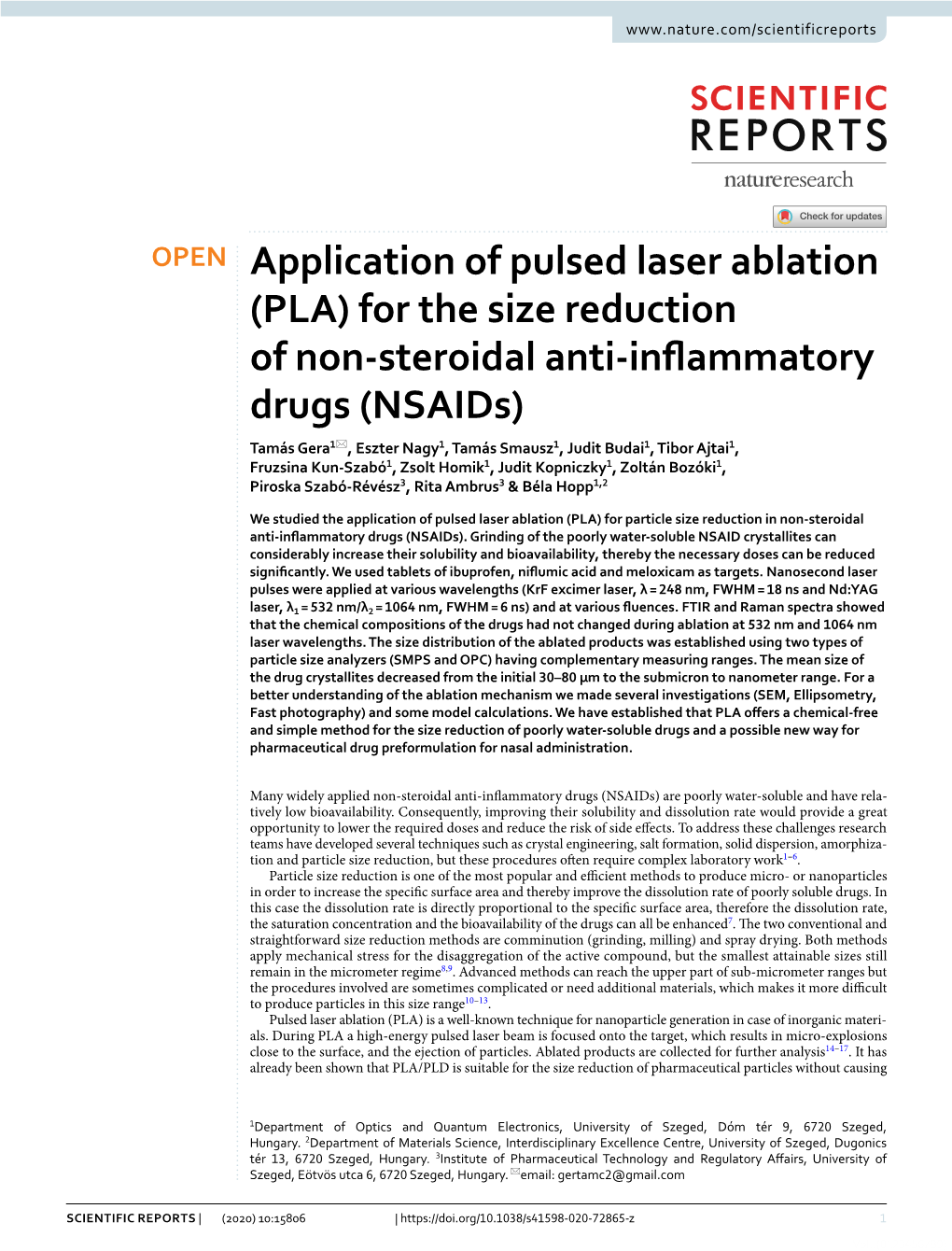 Application of Pulsed Laser Ablation