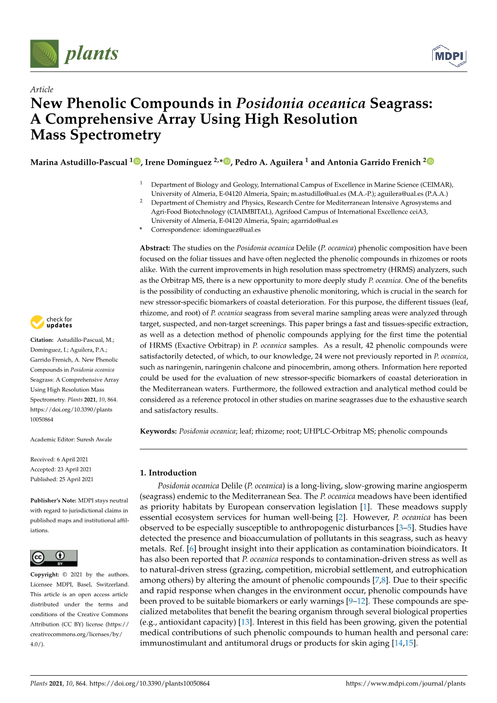 New Phenolic Compounds in Posidonia Oceanica Seagrass: a Comprehensive Array Using High Resolution Mass Spectrometry