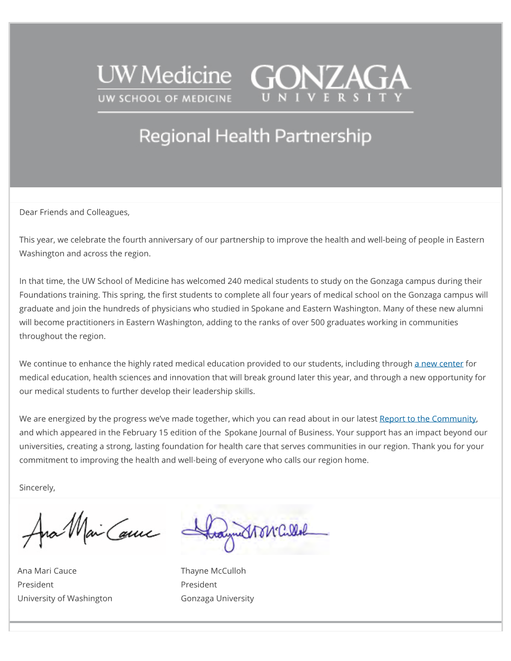 University of Washington Gonzaga University Read the 2020 Report to the Community