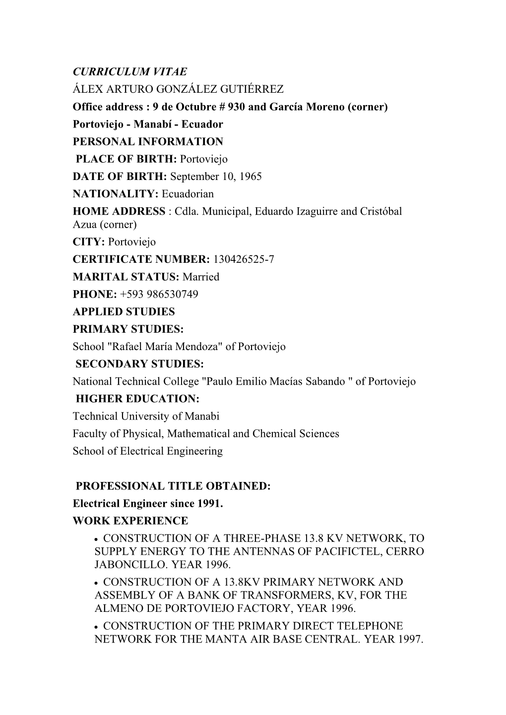 Curriculum Vitae Álex Arturo González