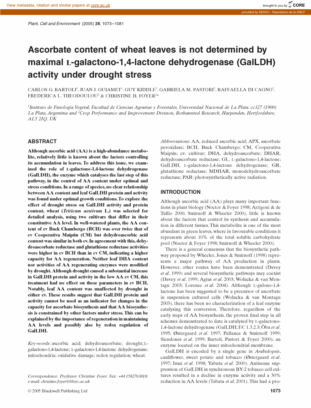 (Galldh) Activity Under Drought Stress