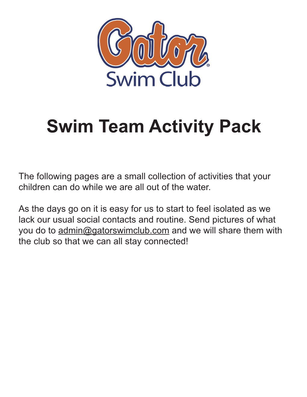 Swim Team Activity Pack