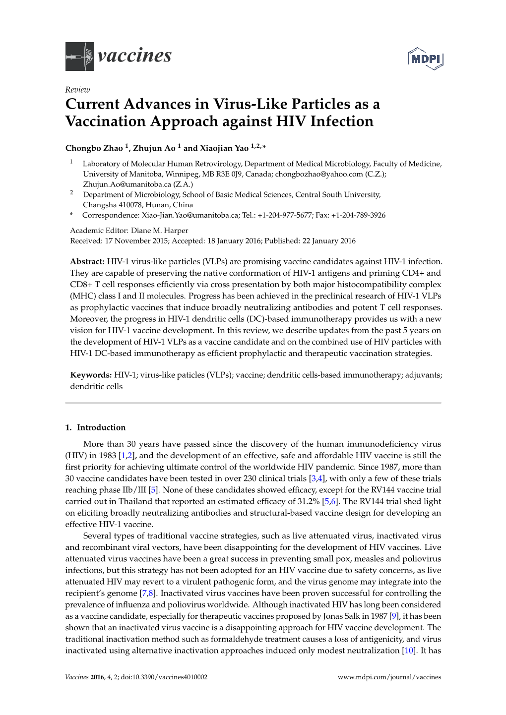 Current Advances in Virus-Like Particles As a Vaccination Approach Against HIV Infection