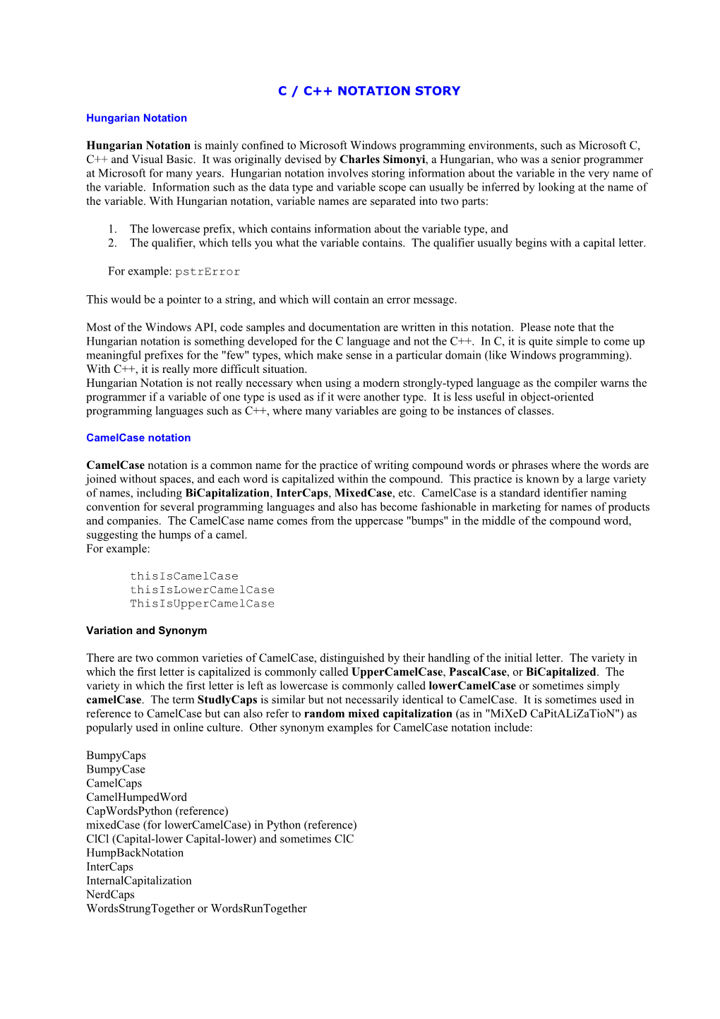 C C++ Notation Hungarian and Camelcase Notation Their Variation