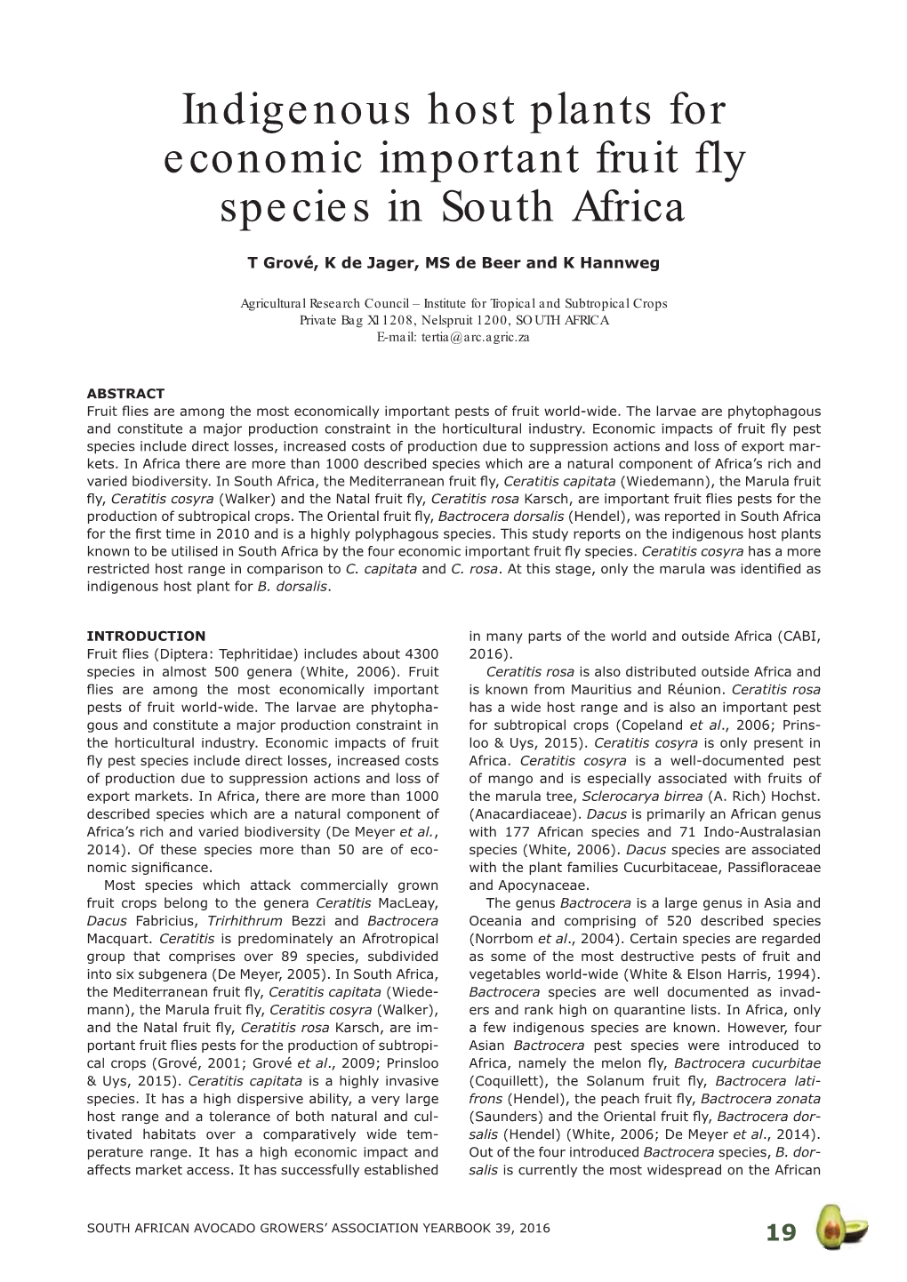 Indigenous Host Plants for Economic Important Fruit Fly Species in South Africa