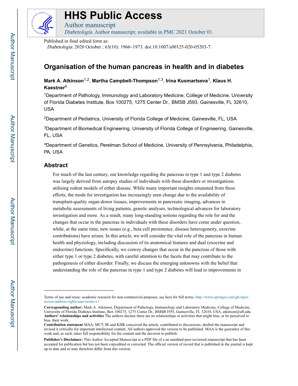 Organisation of the Human Pancreas in Health and in Diabetes