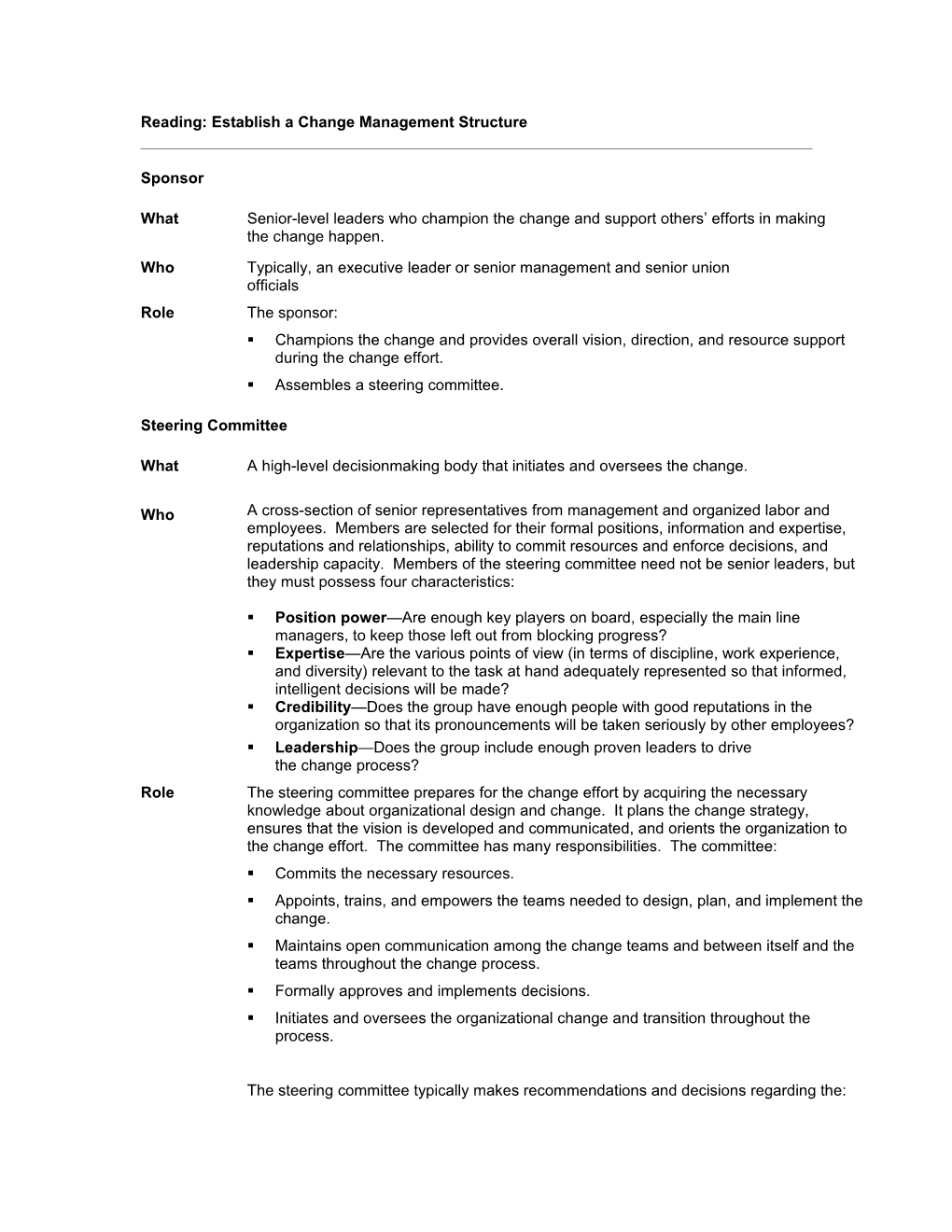 Reading: Establish A Change Management Structure