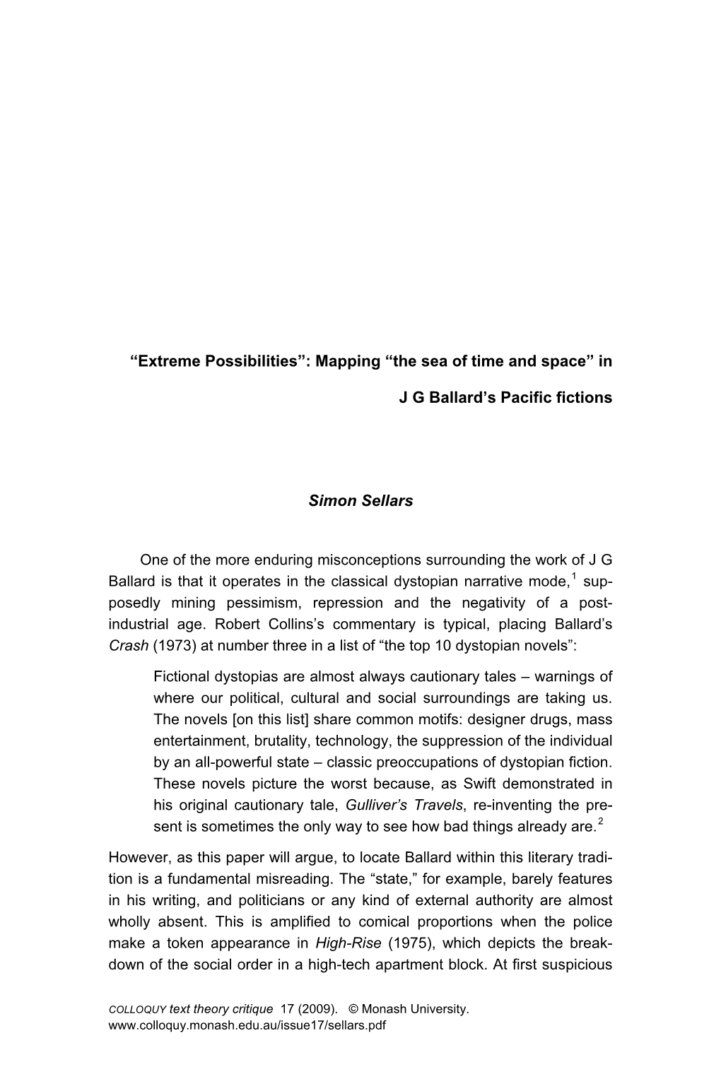 Mapping “The Sea of Time and Space” in J G Ballard's Pacific Fictions