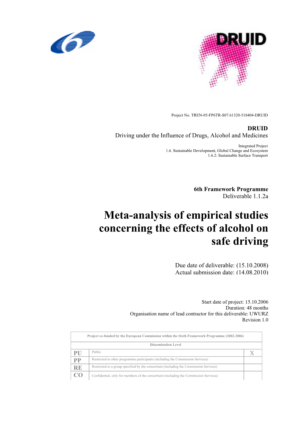 Meta-Analysis of Empirical Studies Concerning the Effects of Alcohol on Safe Driving