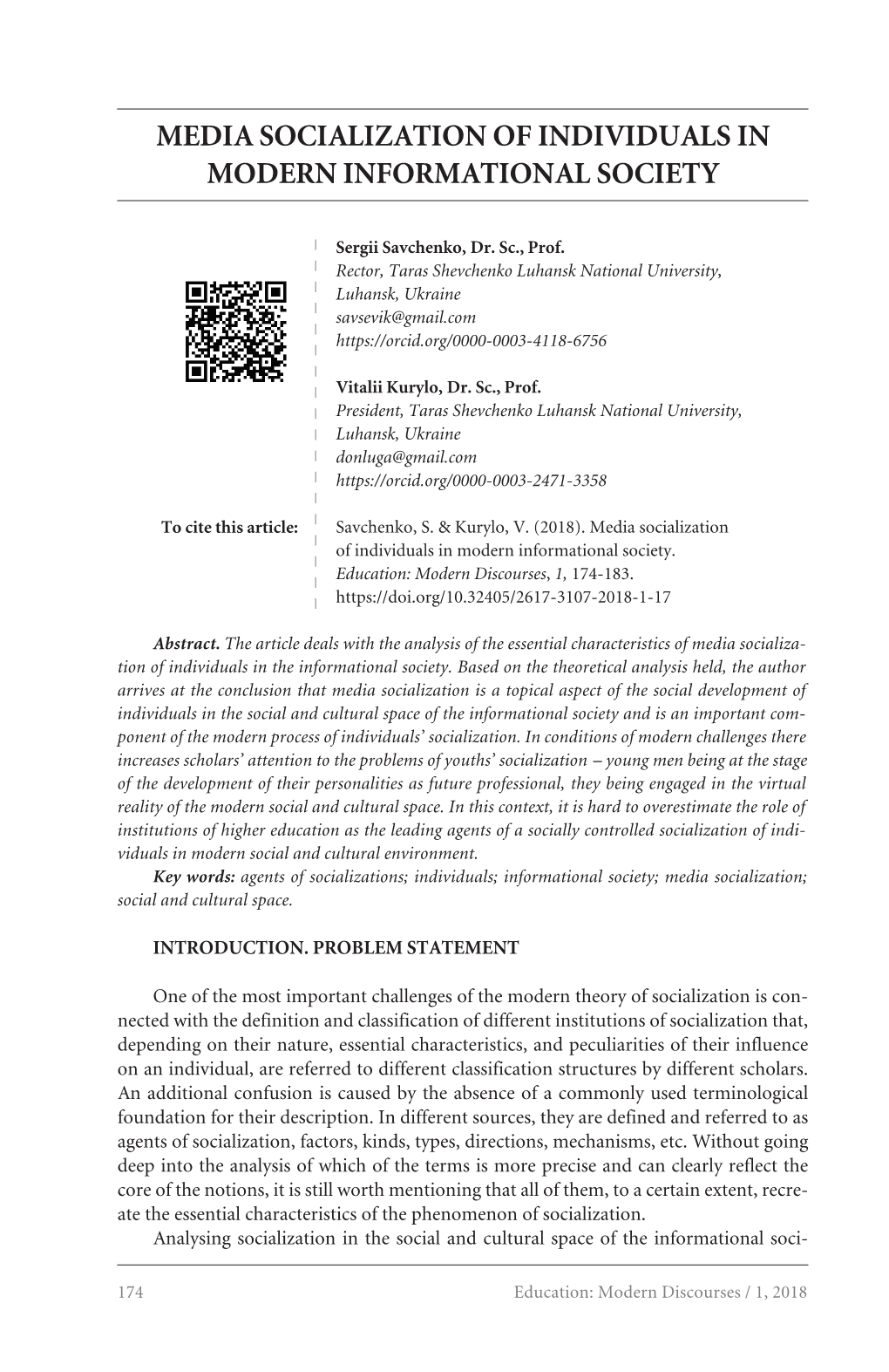 Media Socialization of Individuals in Modern Informational Society