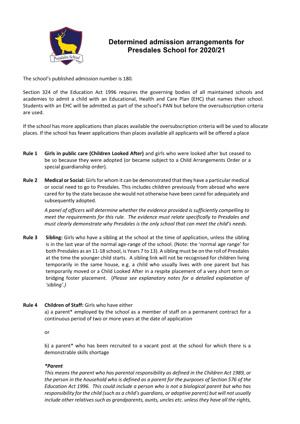 Determined Admissions Arrangements