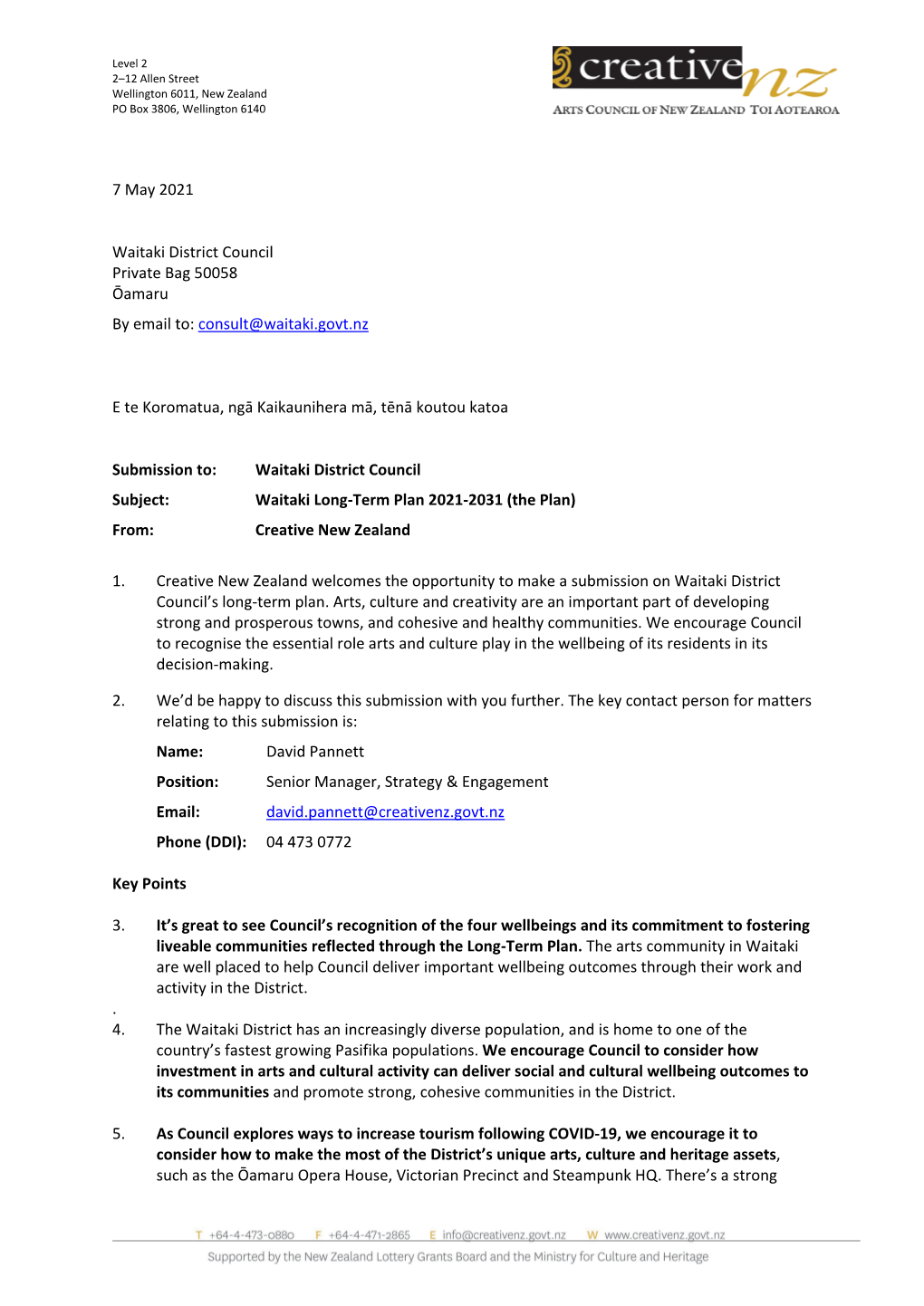 CNZ Submission on Waitaki District Council's Long-Term Plan 2021-2031