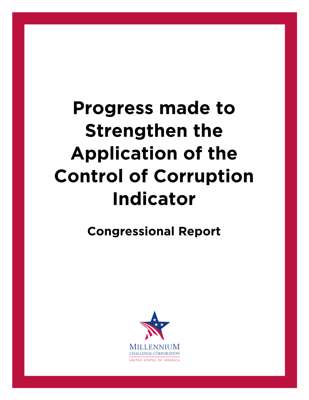 Progress Made to Strengthen the Application of the Control of Corruption Indicator