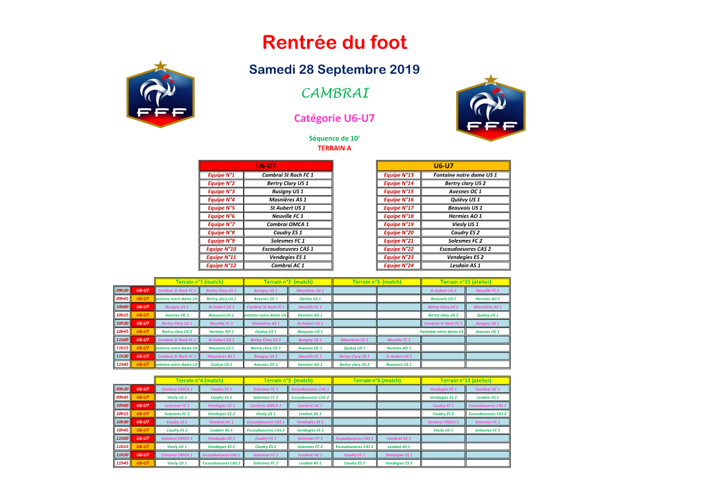 Rentrée Du Foot Samedi 28 Septembre 2019 CAMBRAI Catégorie U6-U7