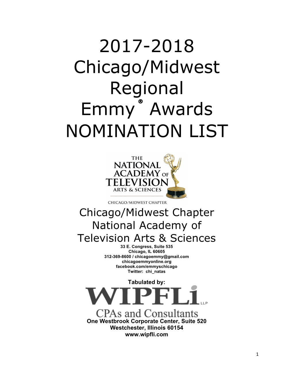 2017-2018 Chicago/Midwest Regional Emmy Awards