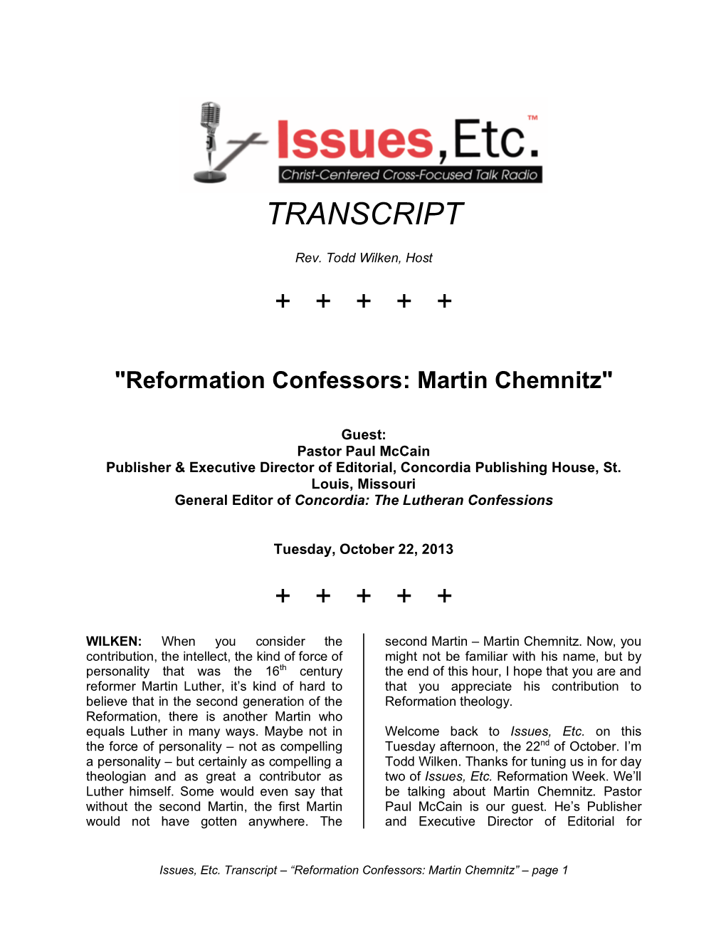 Reformation Confessors: Martin Chemnitz – Pr. Paul