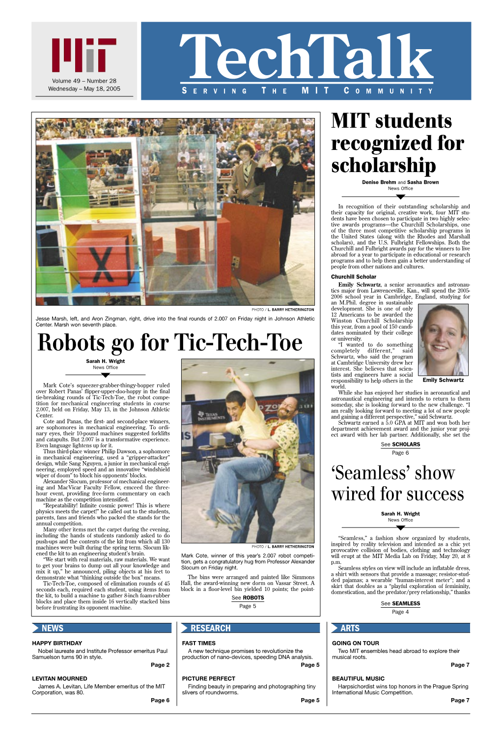 May 18, 2005 Techtalk S ERVING T HE M I T C OMMUNITY MIT Students Recognized for Scholarship Denise Brehm and Sasha Brown News Office