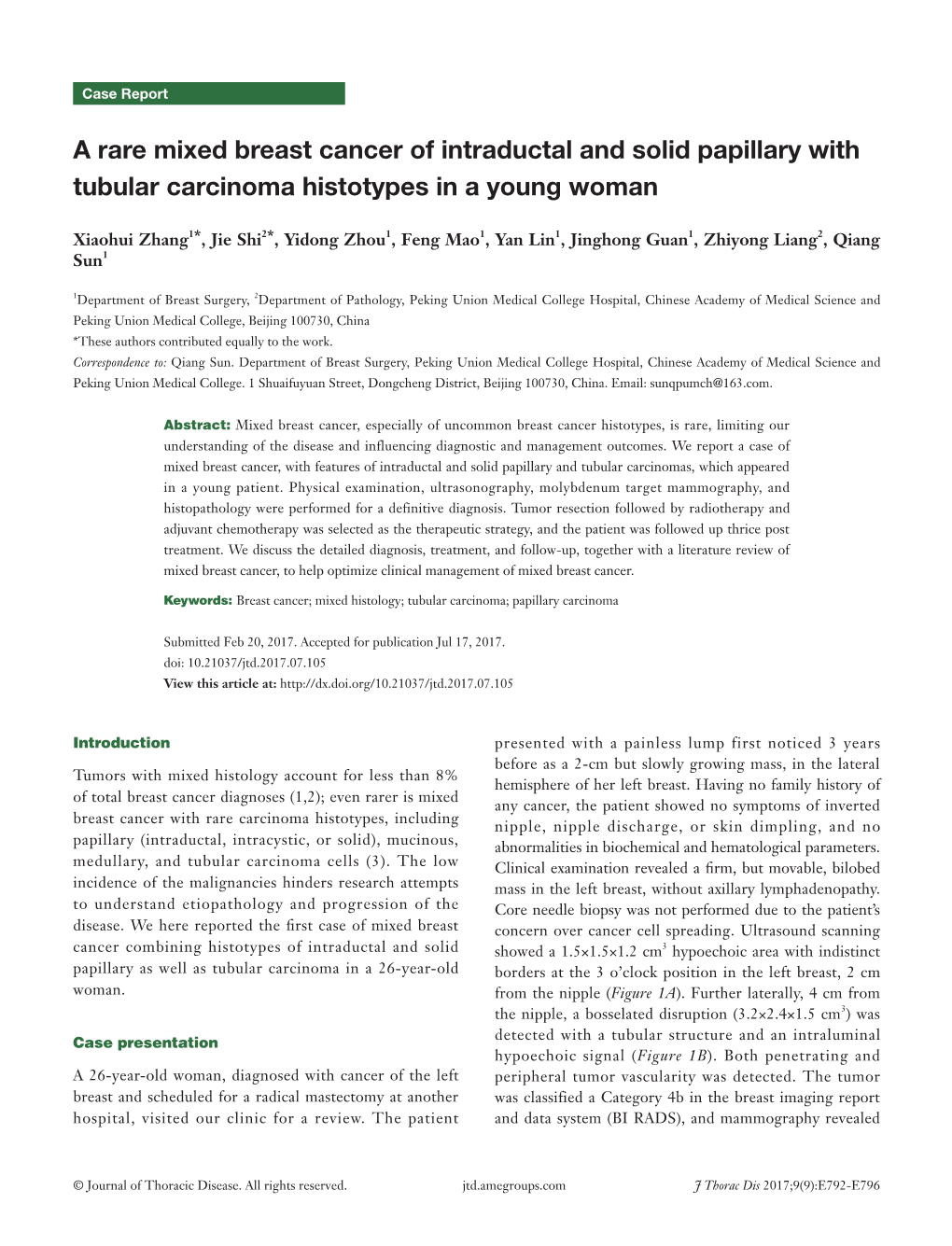 A Rare Mixed Breast Cancer of Intraductal and Solid Papillary with Tubular Carcinoma Histotypes in a Young Woman