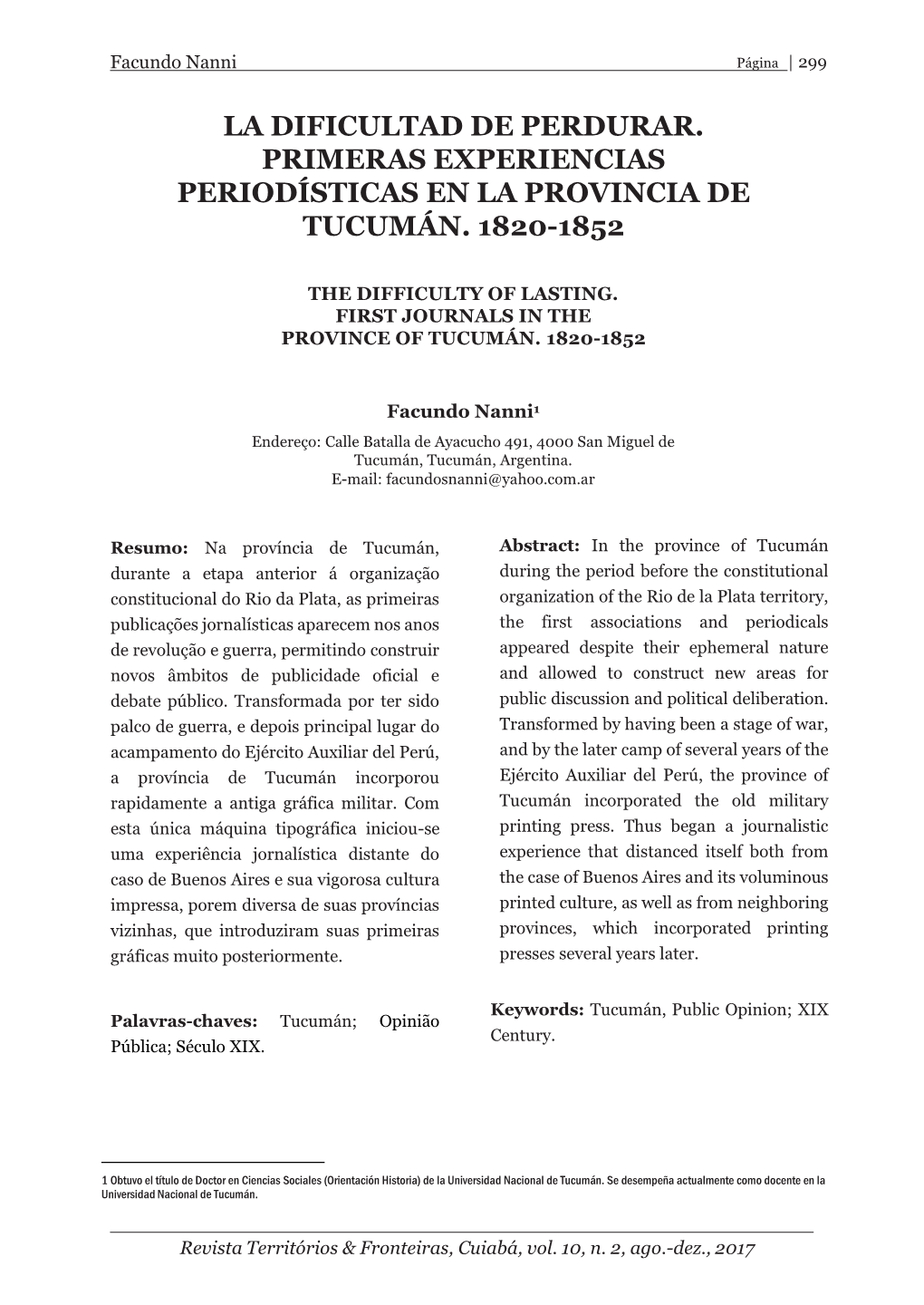 La Dificultad De Perdurar. Primeras Experiencias Periodísticas En La Provincia De Tucumán