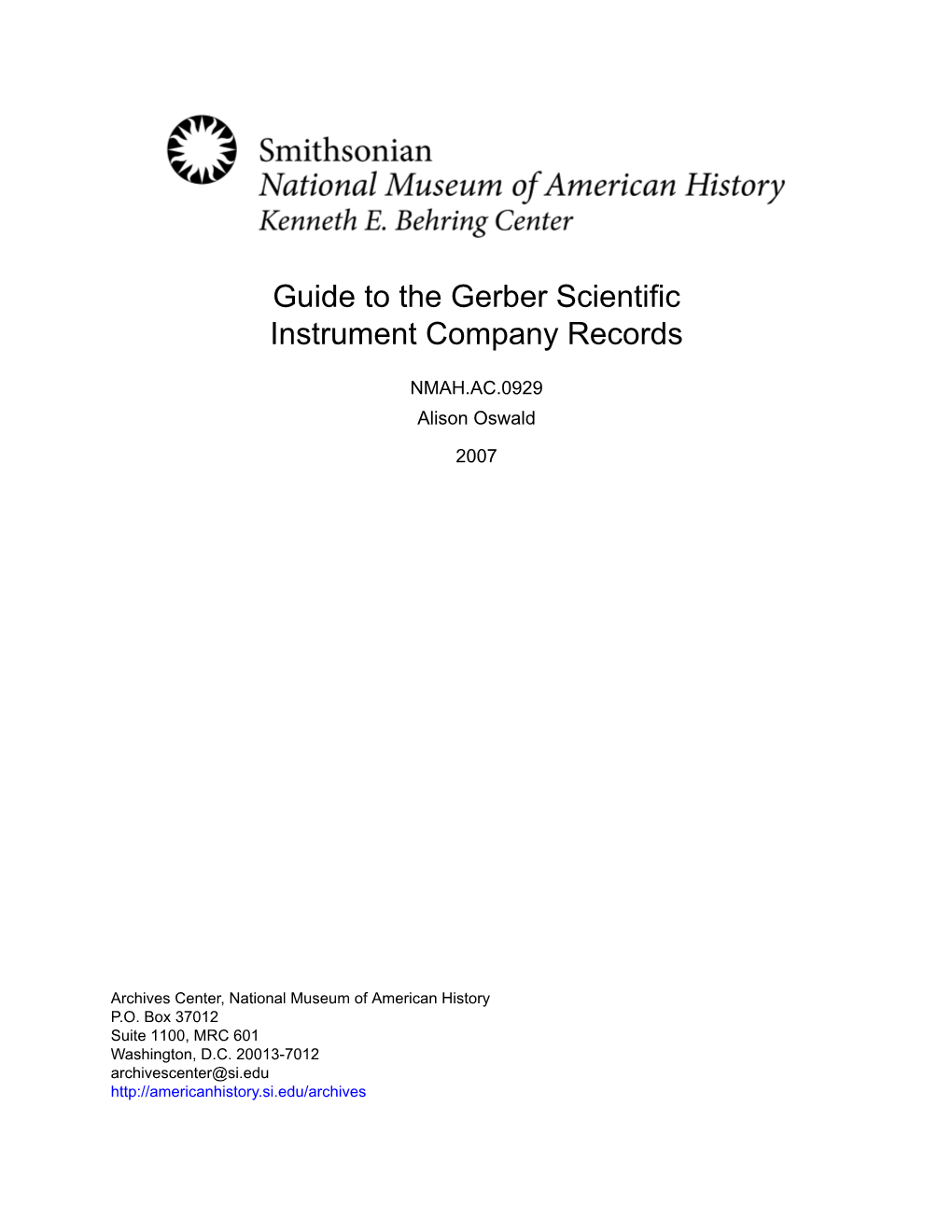 Guide to the Gerber Scientific Instrument Company Records