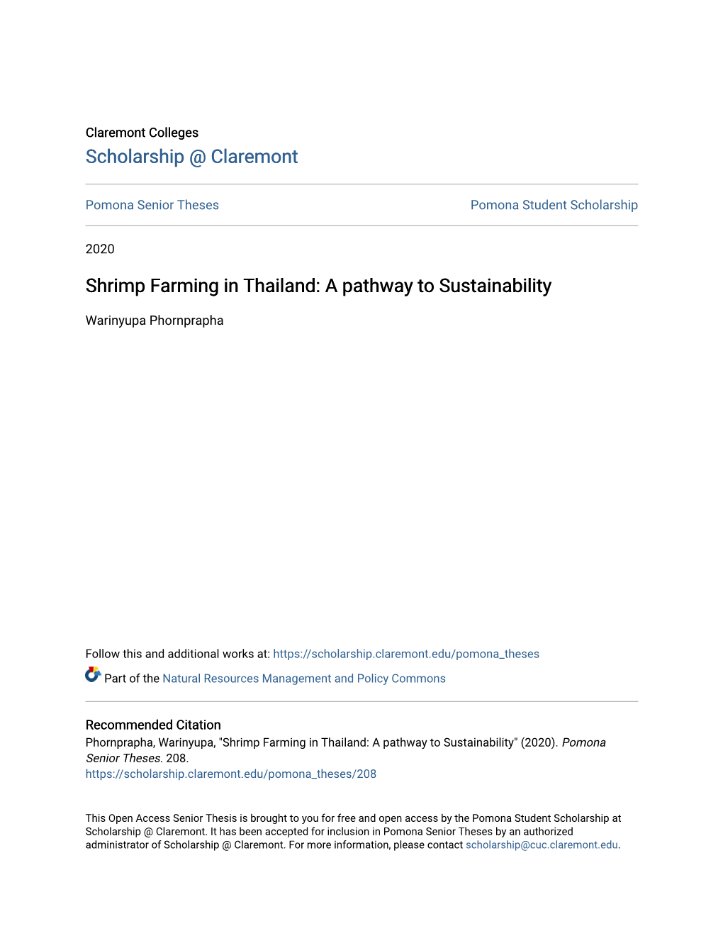 Shrimp Farming in Thailand: a Pathway to Sustainability