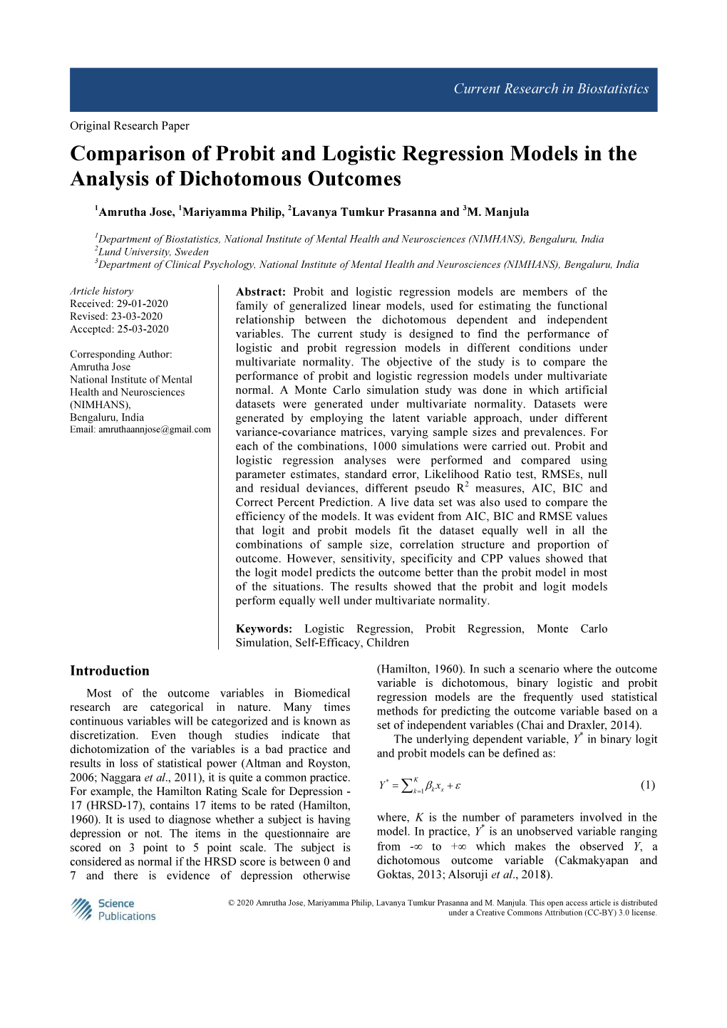 Comparison of Probit and Logistic Regression Models in the Analysis of Dichotomous Outcomes