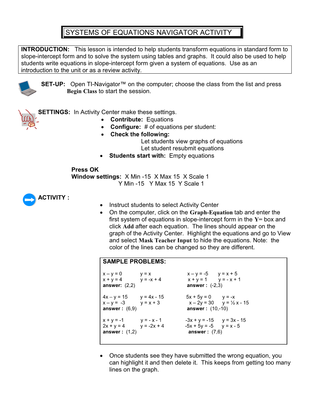 Systems of Equations Navigator Activity